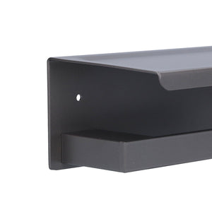 Toilet Paper Holder in dark grey metal with a wide flat phone shelf and a raised front edge