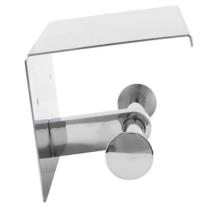 Toilet Paper Holder Dual End in polished silver stainless steel, with a flat storage shelf and round holder end