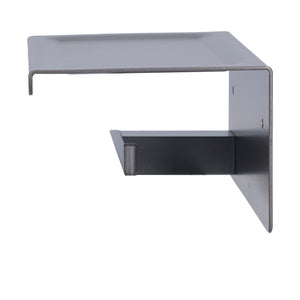 Toilet Paper Holder in grey aluminium with a wide flat phone shelf and open-ended paper bar