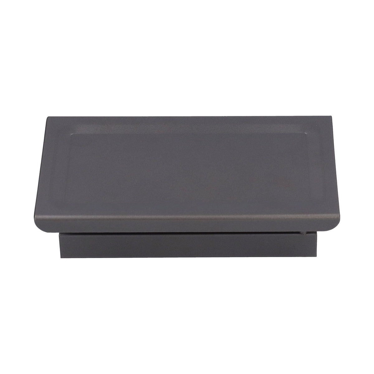 Toilet Paper Holder in dark grey aluminium alloy with a wide, shallow phone shelf and sturdy wall-mounted base.