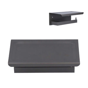 Toilet Paper Holder in dark grey aluminium with a wide flat phone shelf and concealed wall-mounted roll bar