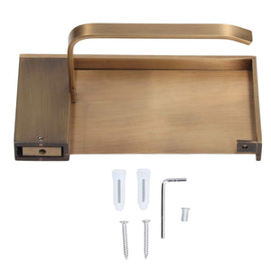 Toilet Paper Holder Phone Shelf in antique brushed gold copper, with a broad rectangular shelf, raised roll arm and side hook