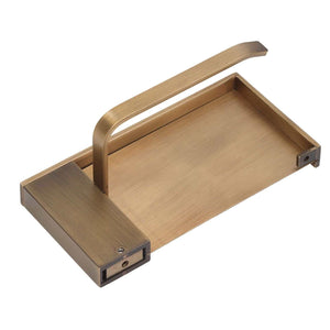 Toilet Paper Holder Phone Shelf in brushed bronze metal with a wide tray, raised paper arm and end caps