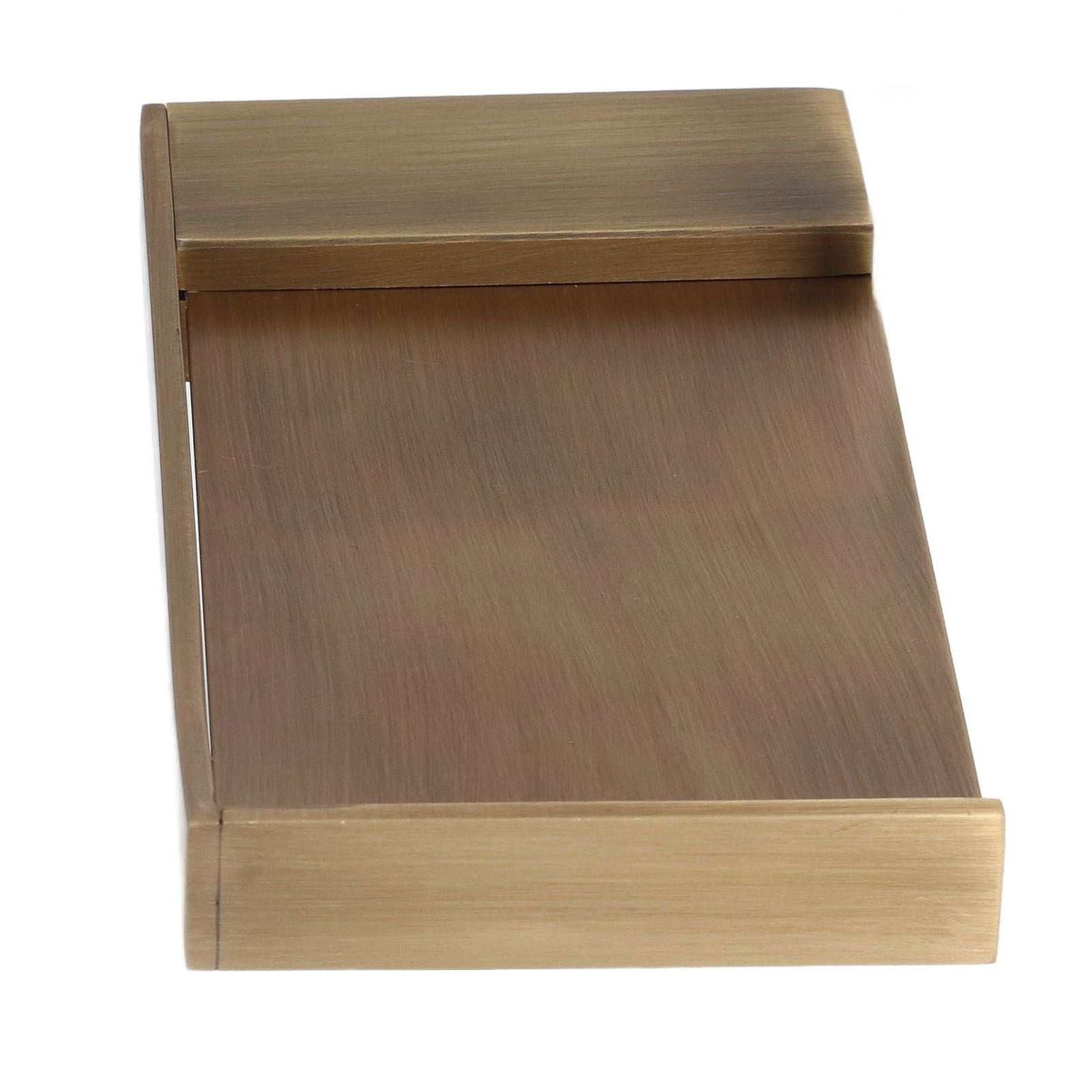 Toilet Paper Holder Phone Shelf in brushed antique gold copper, with a broad flat shelf and raised front edge