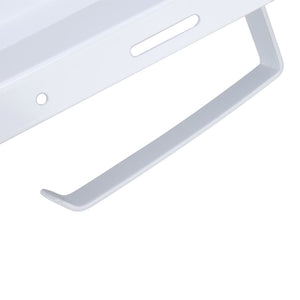 Toilet Paper Holder Phone Shelf in white stainless steel, with a slim curved anti-slip shelf and wall-mount plate