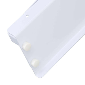 Toilet Paper Holder Phone Shelf in white stainless steel, with a curved raised edge and rounded corner caps