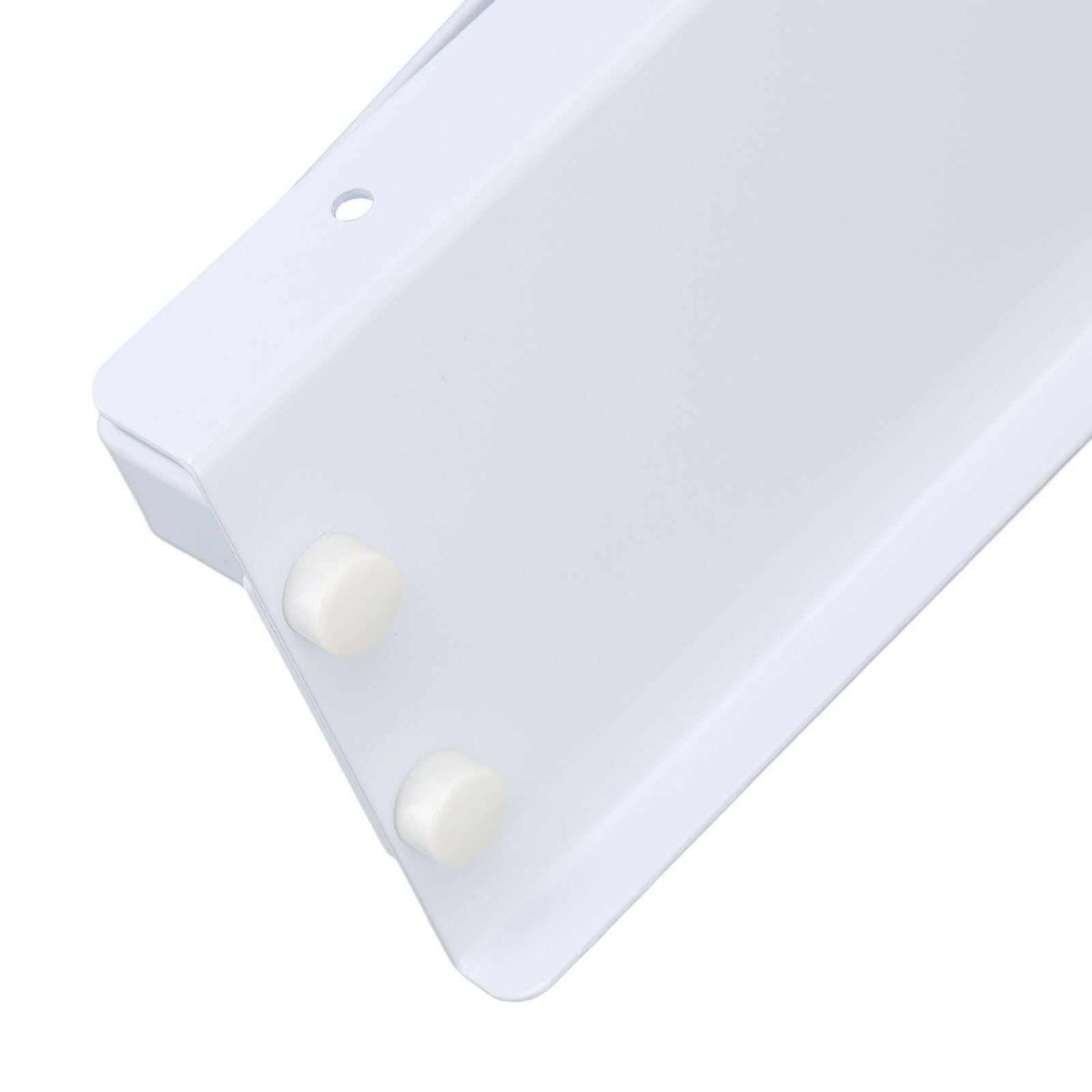 Toilet Paper Holder Phone Shelf in white stainless steel, with a curved raised edge and rounded corner caps