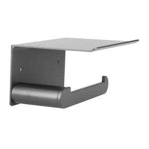 Toilet Paper Holder Stainless Steel in dark metallic grey, with a smooth rectangular shelf and single open roll arm