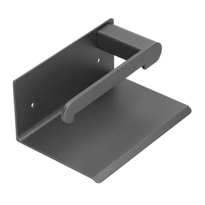 Toilet Paper Holder Stainless Steel in matte black metal with a broad integrated shelf and single raised roll bar