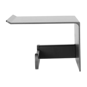 Toilet Paper Holder Stainless Steel with a matte black horizontal roll bar and broad brushed silver shelf