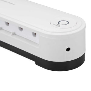 Toothbrush Holder Drying unit in white ABS plastic with a rounded body, black base, power button and holder slots