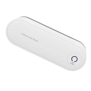 Toothbrush Holder Drying unit in a white elongated ABS casing with rounded ends, slim profile and power button