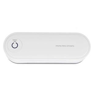 Toothbrush Holder Drying unit in white ABS with a slim rounded rectangular case and circular power button