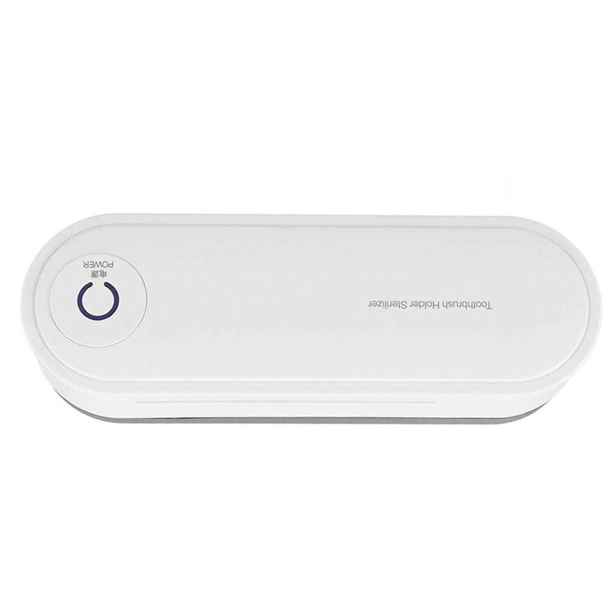 Toothbrush Holder Drying unit in white ABS with a slim rounded rectangular case and circular power button