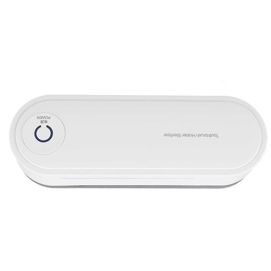 Toothbrush Holder Drying unit in white ABS with a slim rounded rectangular case and circular power button