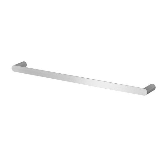 Towel Rail Rack Holder in silver brushed stainless steel, with a slim straight bar and rounded wall mounts