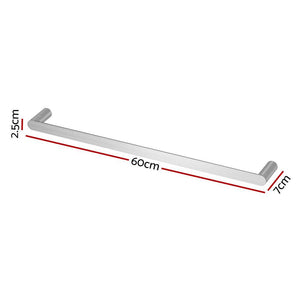 Towel Rail Rack Holder in silver stainless steel with a brushed finish, single 60cm bar and raised end mounts