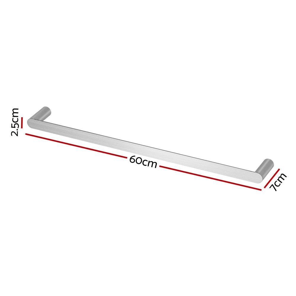 Towel Rail Rack Holder in silver stainless steel with a brushed finish, single 60cm bar and raised end mounts