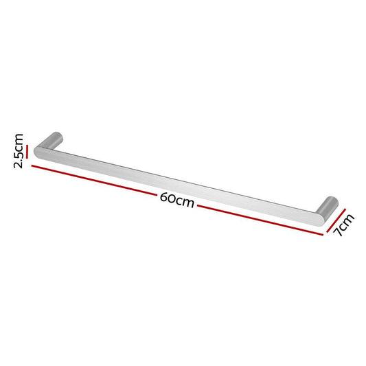 Towel Rail Rack Holder in silver stainless steel with a brushed finish, single 60cm bar and raised end mounts