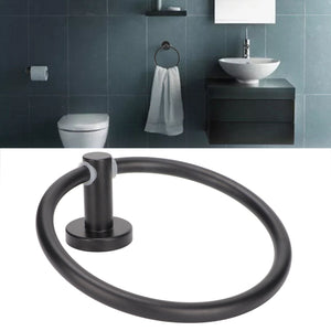 Towel Ring Space Aluminum in matte black, with a smooth round metal loop and sturdy wall-mount base