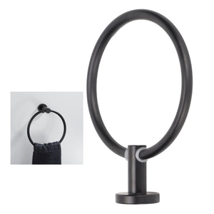 Towel Ring Space Aluminum wall-mounted holder in matte black metal, with a smooth round ring and compact circular base.