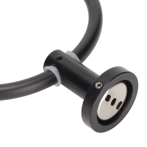 Towel Ring Space Aluminum in matte black metal, with a round ring, cylindrical wall mount and silver screw details