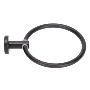 Towel Ring Space Aluminum in matte black, with a smooth round metal ring and cylindrical wall-mount bracket