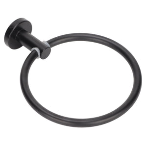 Towel Ring Space Aluminum in matte black with a smooth, round metal loop and cylindrical wall mount