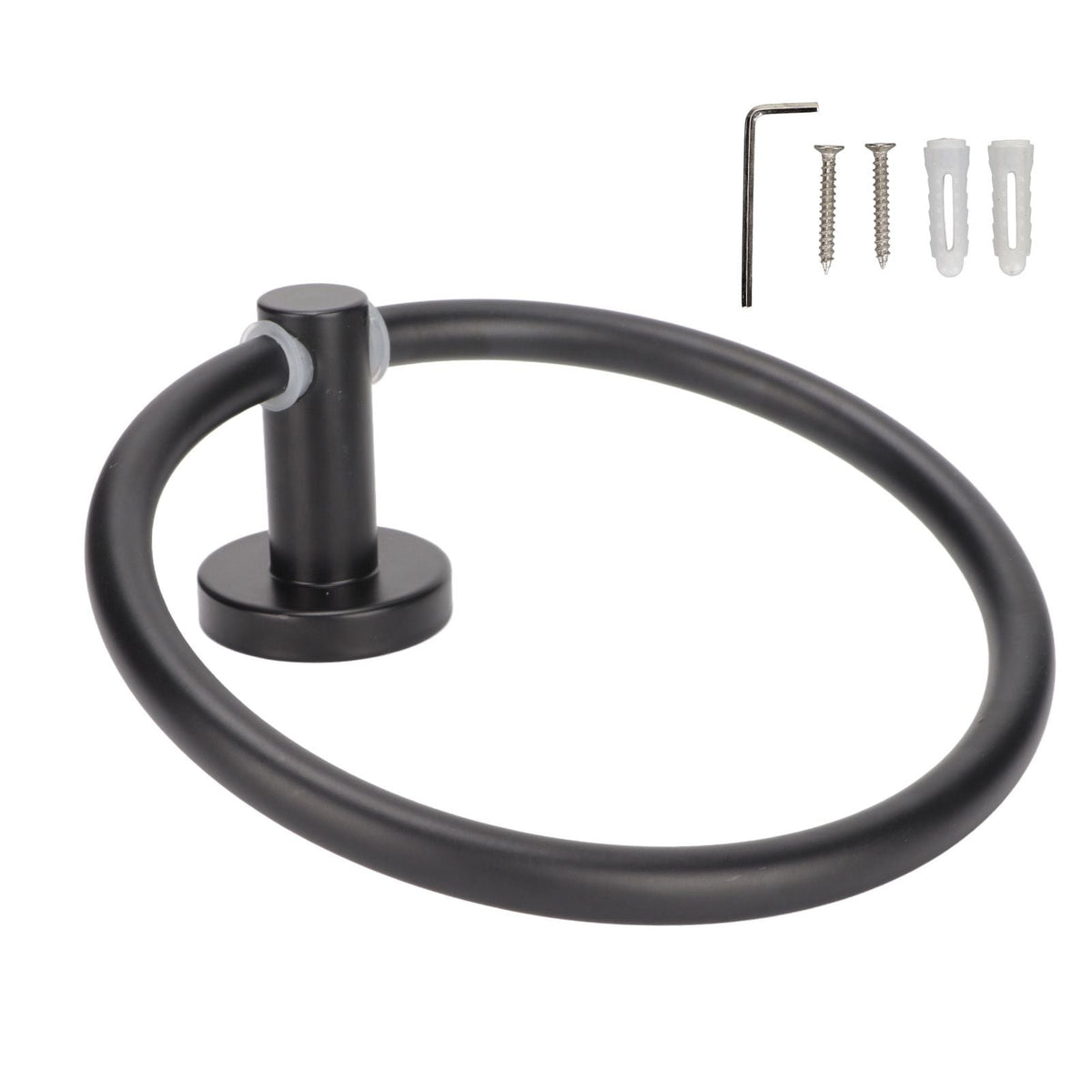 Towel Ring Space Aluminum in matte black with a smooth round metal loop, wall mount, and included screws