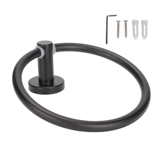 Towel Ring Space Aluminum in matte black with a smooth round metal loop, wall mount, and included screws