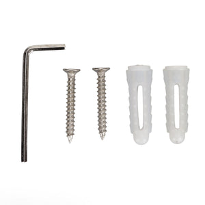 Towel Ring Space Aluminum mounting kit with a silver L-shaped Allen key, two screws and two white wall plugs