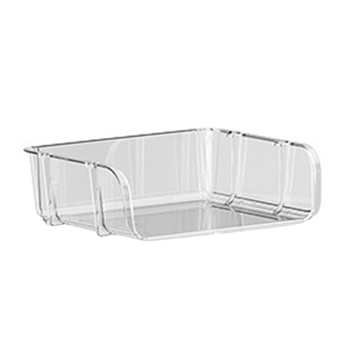 Transparent Desktop Stationery Organizer, a clear plastic rectangular storage tray with raised sides and a low profile.
