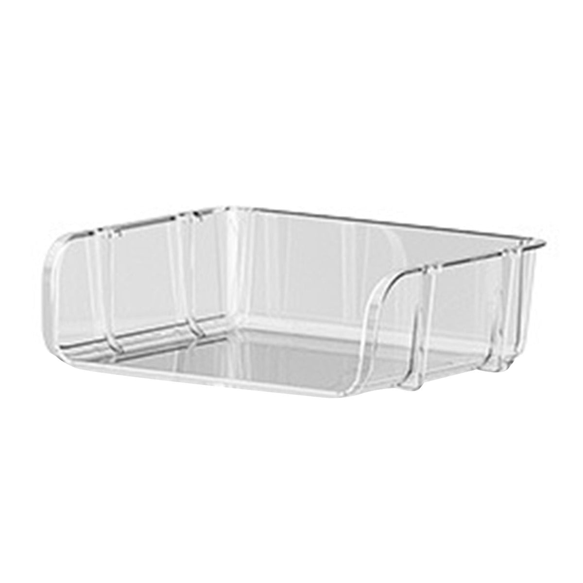 Transparent Desktop Stationery Organizer made of clear plastic, featuring an open rectangular tray with raised sides and rounded corners.