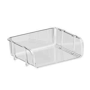 Transparent Desktop Stationery Organizer in clear plastic with an open rectangular tray and raised sides