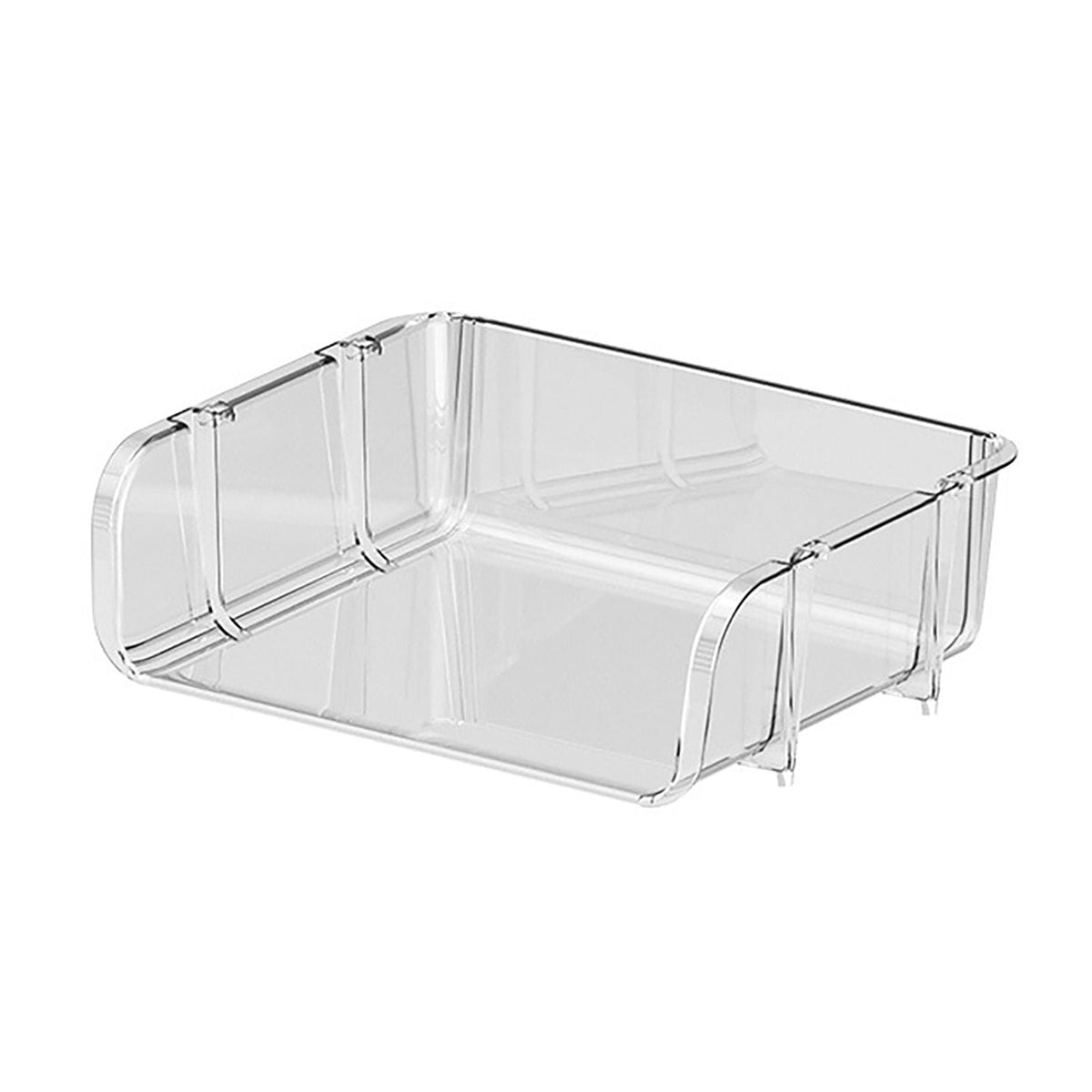 Transparent Desktop Stationery Organizer made of clear plastic, with an open rectangular tray and raised sides for desk storage.