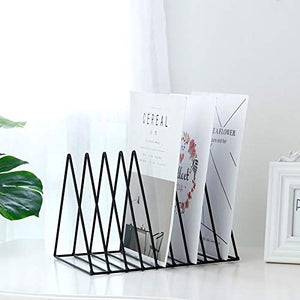 Triangle File Folder Racks, black metal wire organizer with repeating triangular dividers holding magazines and papers