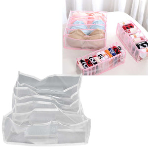 Underwear Storage Box made from translucent white mesh with multiple divided compartments and structured fabric walls