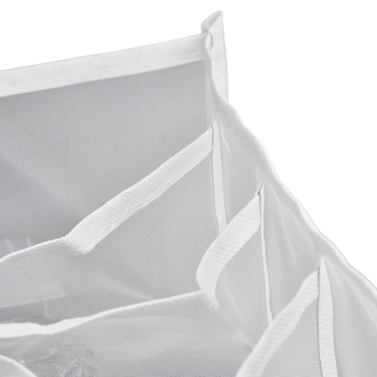 Underwear Storage Box made from white mesh with reinforced fabric edges and divided compartments for organised drawer storage