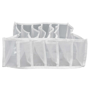 Underwear Storage Box in white breathable mesh with six divided compartments and a foldable soft-sided design