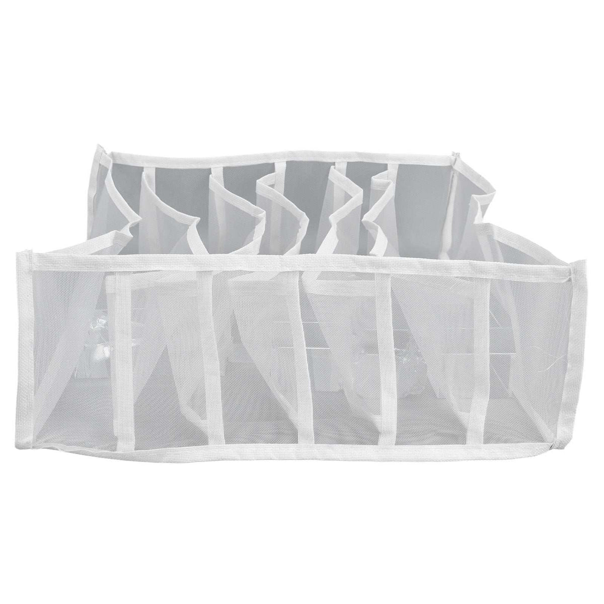 Underwear Storage Box in white breathable mesh with six divided compartments and a foldable soft-sided design