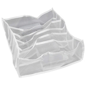 Underwear Storage Box, a white translucent mesh drawer organiser with six divided compartments and reinforced edging