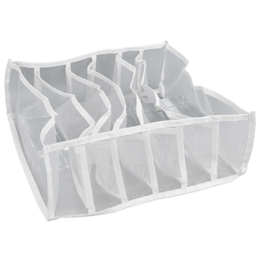 Underwear Storage Box in white nylon mesh, featuring six divided compartments and a lightweight foldable design