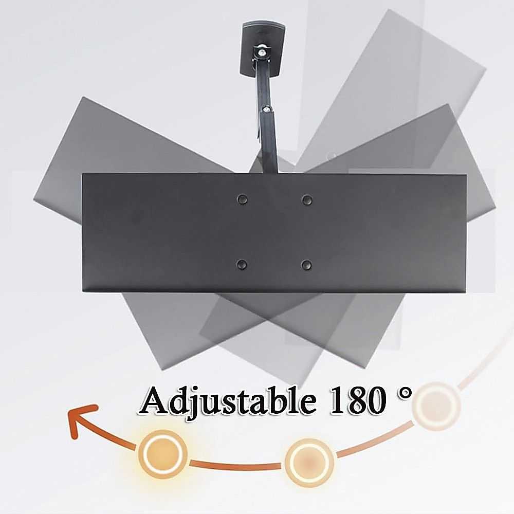 Wall Mount Keyboard Tray in black aluminium with adjustable folding arm, tilting 180 degrees for ergonomic use and space-saving.