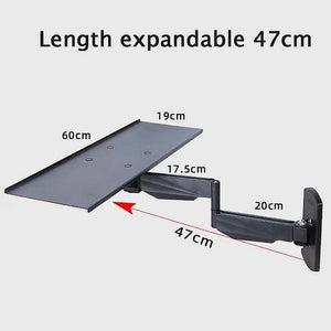 Wall Mount Keyboard Tray in black aluminium with adjustable folding arm and expandable length for ergonomic workspace.