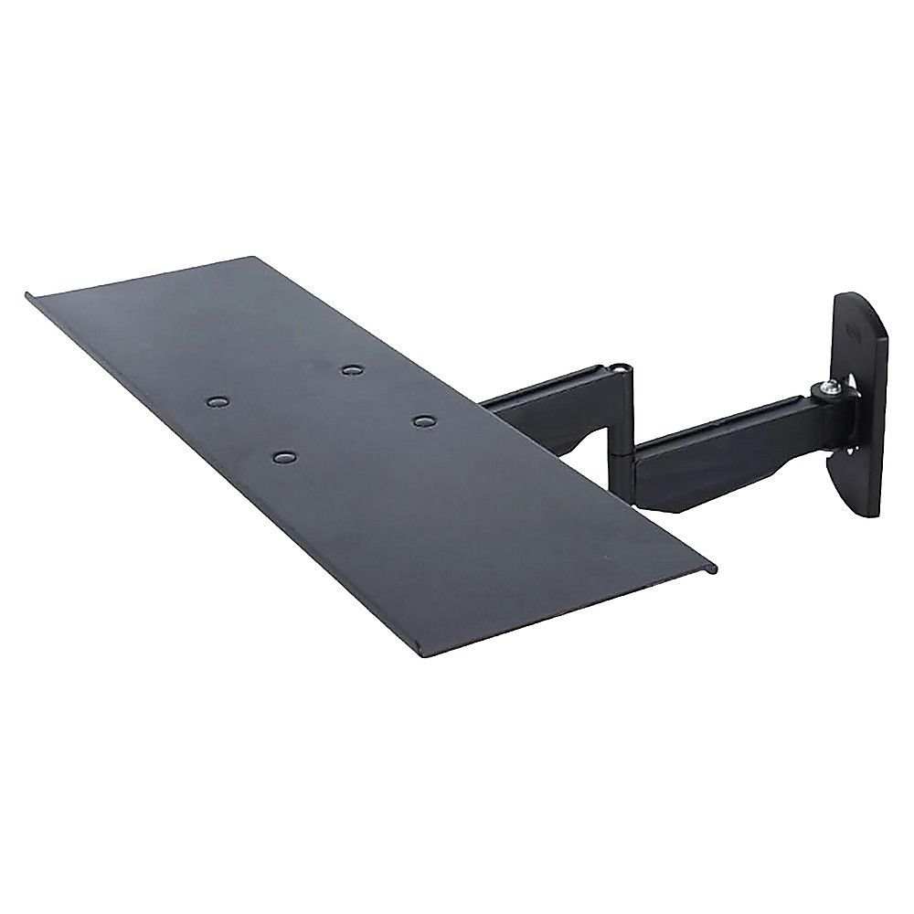 Wall Mount Keyboard Tray in black aluminium with adjustable folding arm and ergonomic tilt for space-saving workstation setup