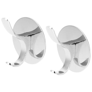Wall Mounted Clothes Hook pair in polished silver metal, each with a rounded wall plate and curved double-prong design
