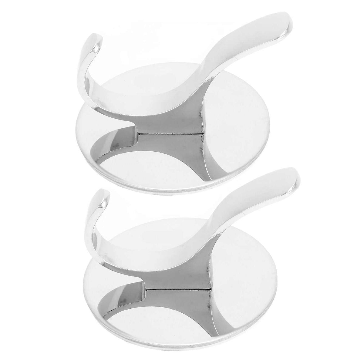 Wall Mounted Clothes Hook pair in polished silver metal, each with a round wall plate and curved double-ended hook.