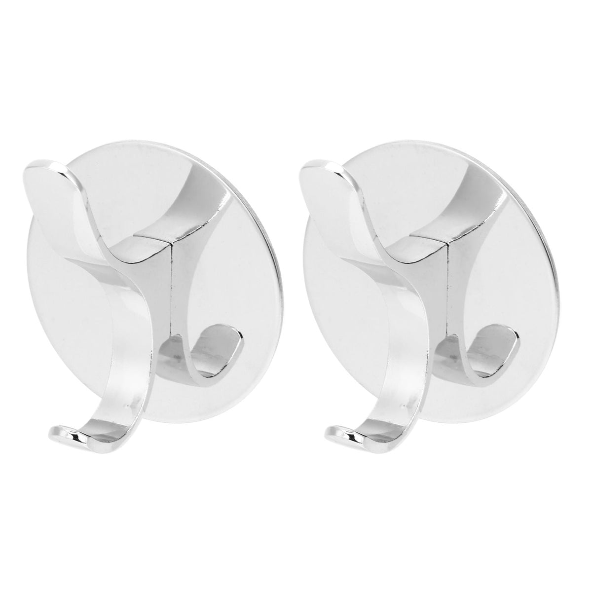 Wall Mounted Clothes Hook pair in polished silver metal, each with a round wall plate and curved double hook