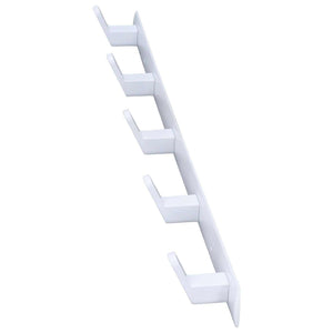 Wall Mounted Coat Rack in white aluminium with five evenly spaced angular hooks and a slim modern rail