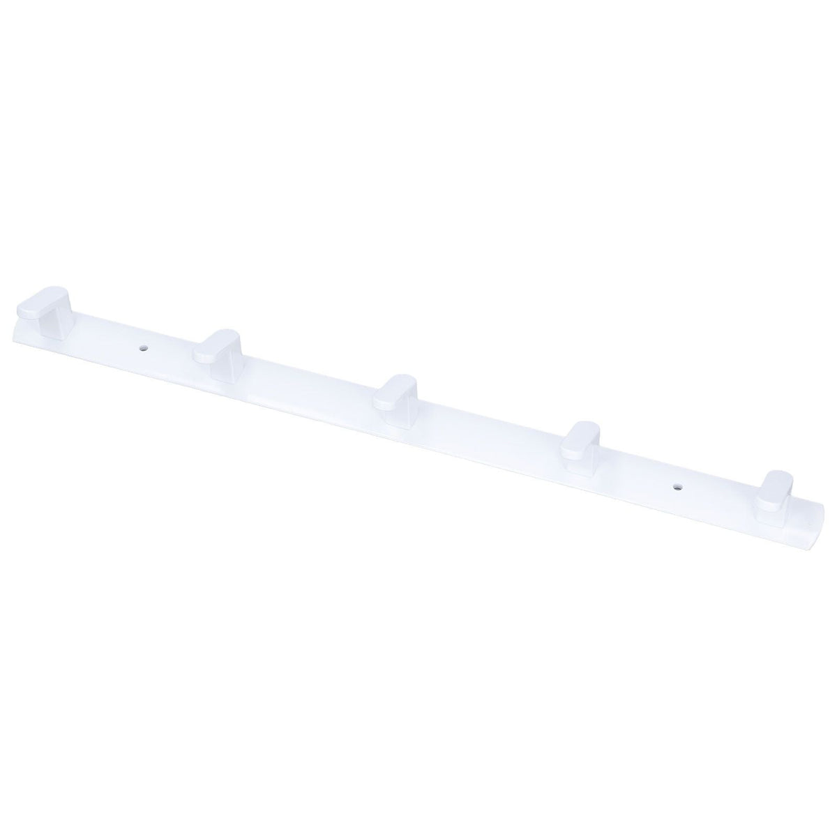 Wall Mounted Coat Rack in white space aluminium with five raised hooks and a slim, minimalist bar.
